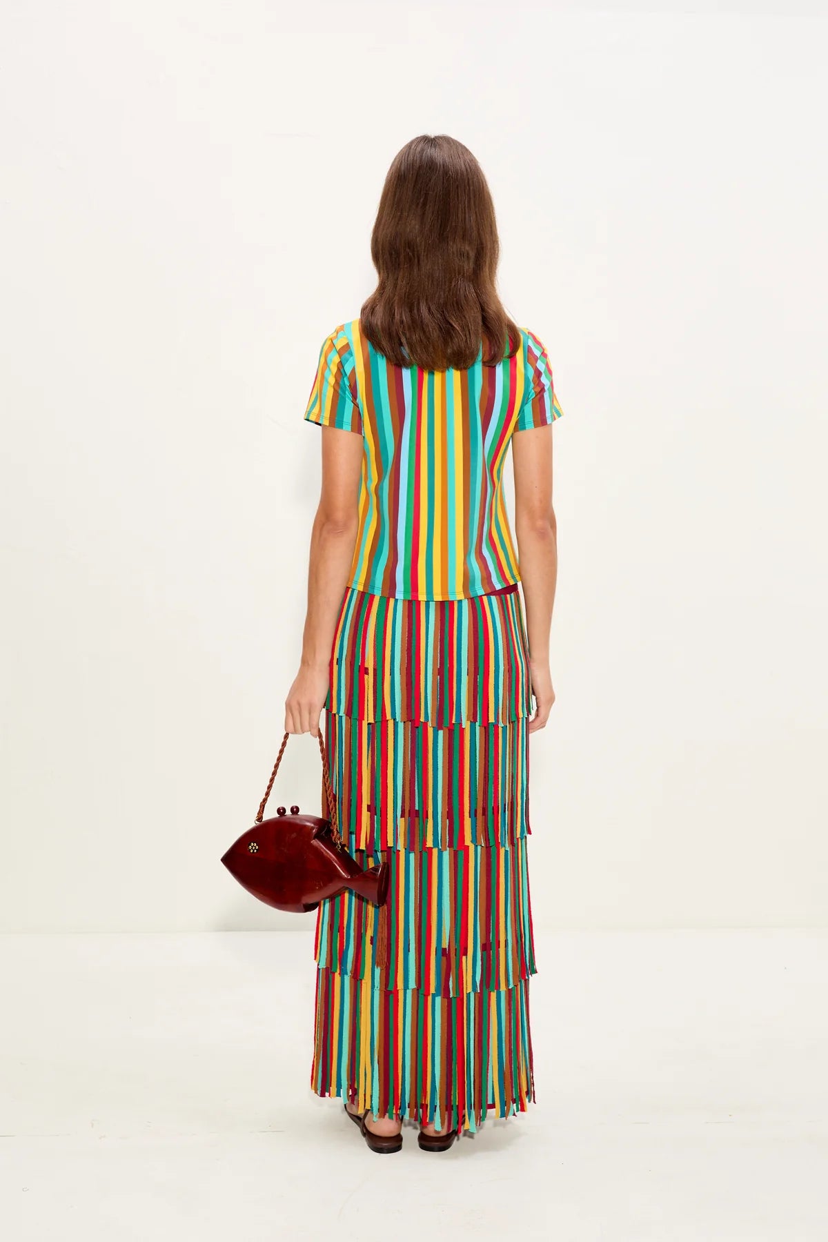 Za Za Fringes Knit Maxi Skirt in Green
