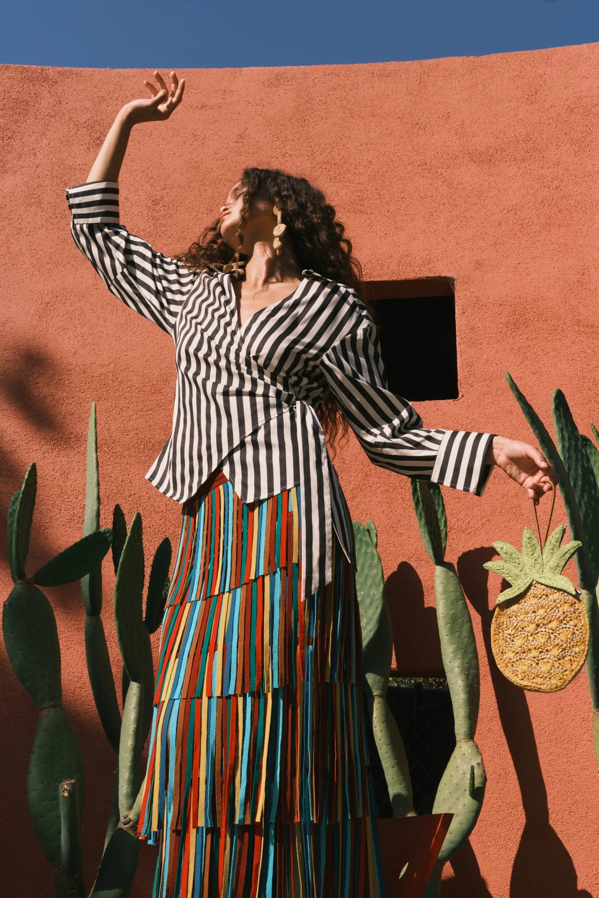 Inna Sleeveless Poplin Striped Button Up Cotton Top in Black