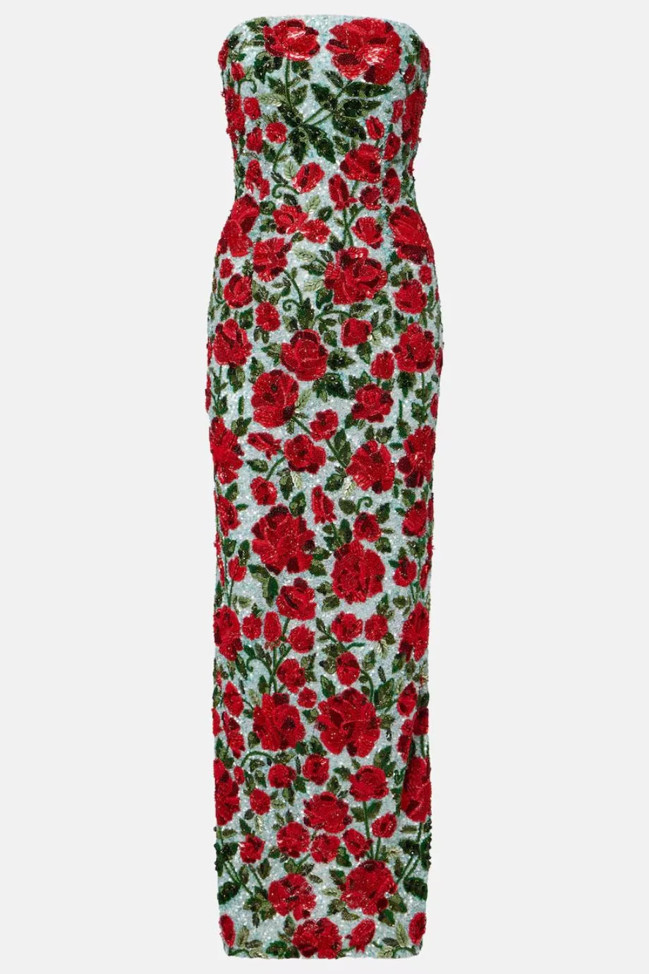 Crimson Rose Sequins Beaded Crystals Strapless Evening Dress in Blue