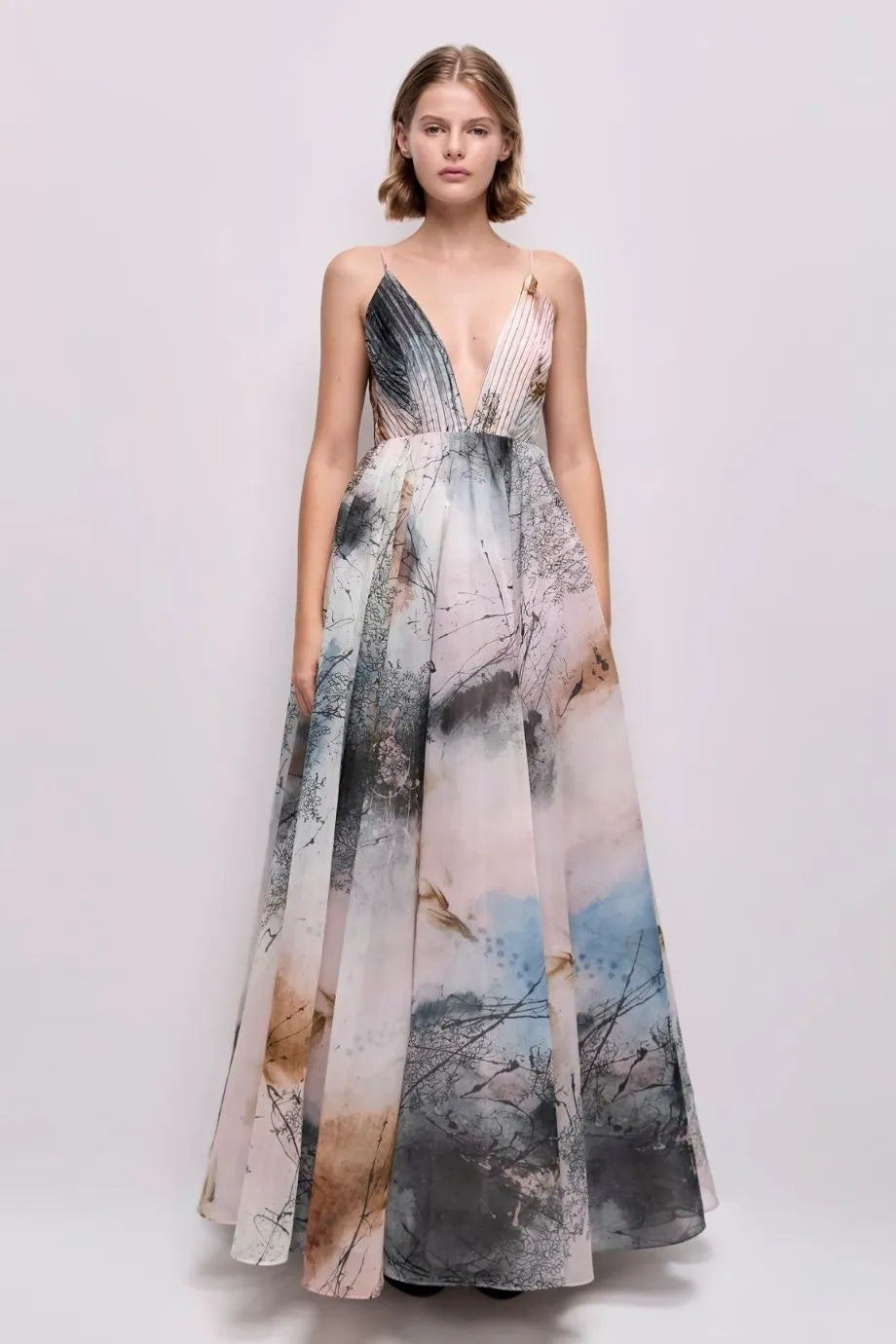Avery Patterned Sleeveless Maxi Dress in Blue