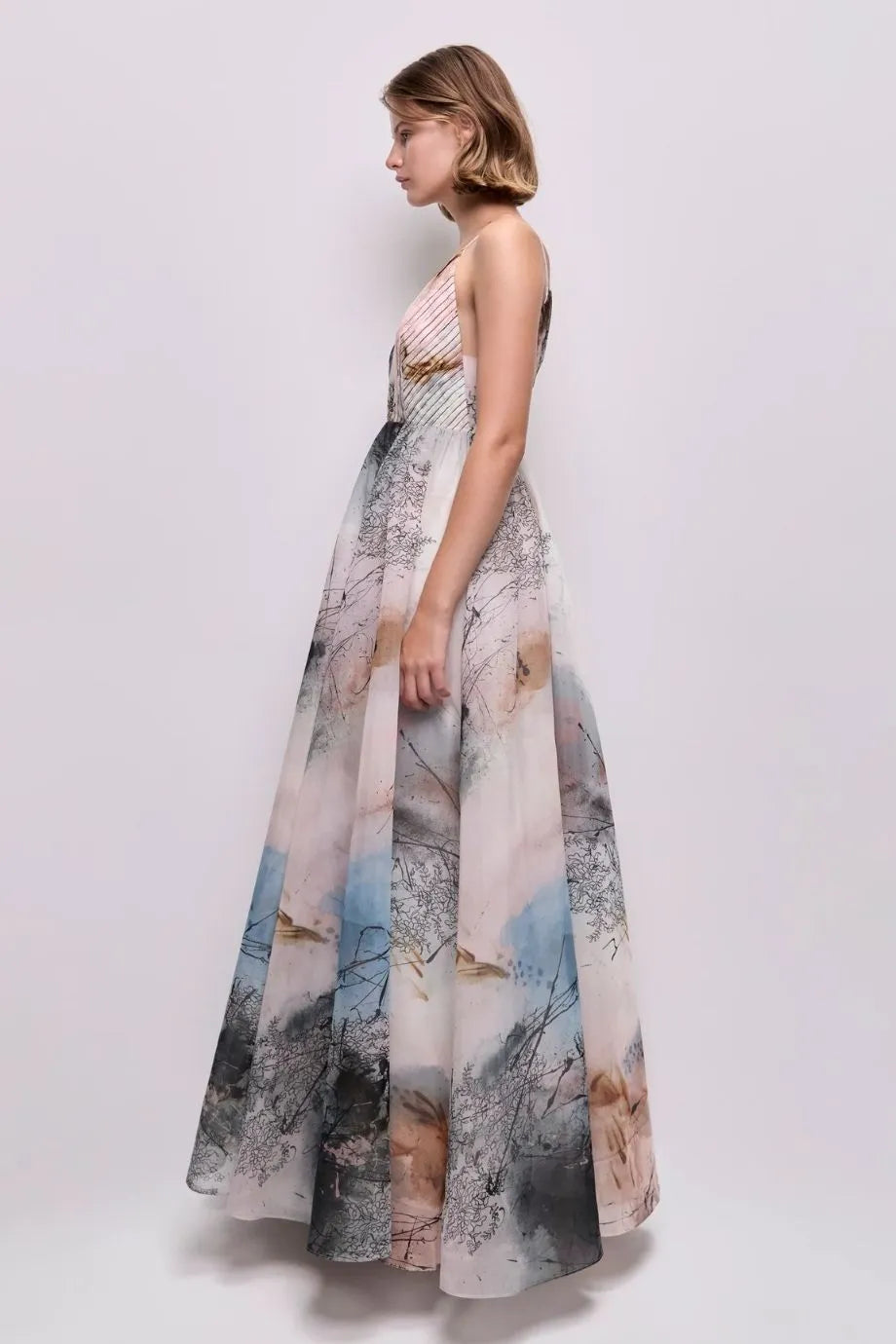 Avery Patterned Sleeveless Maxi Dress in Blue