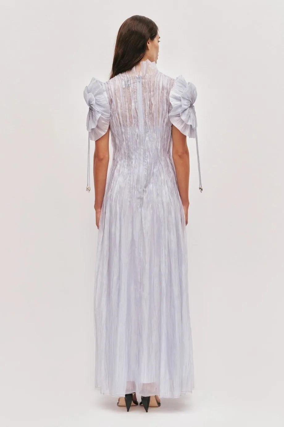 Clara Puffed Sleeves Midi Dress in Blue