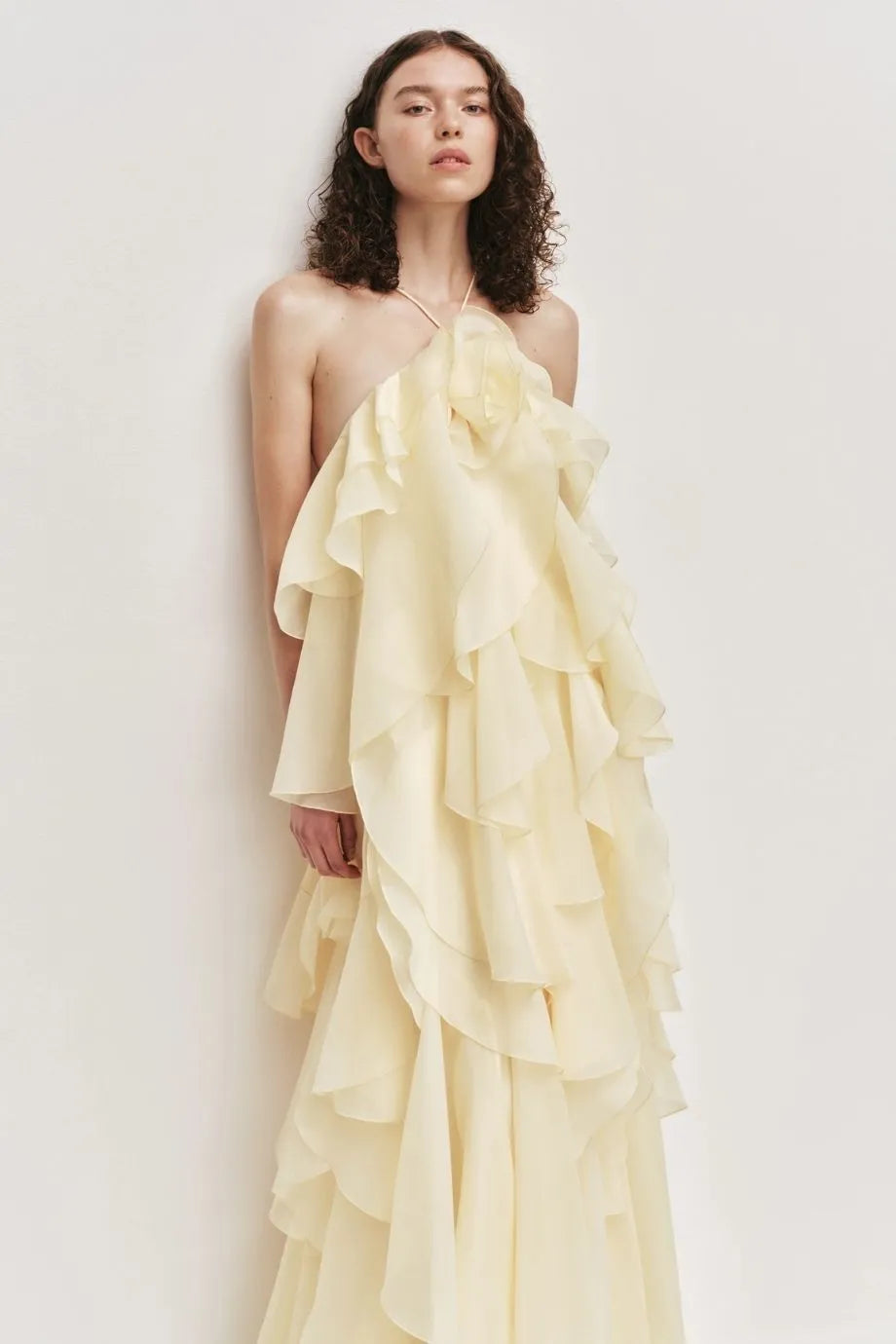 Pandorea Ruffles Layered Sleeveless Maxi Dress in Yellow