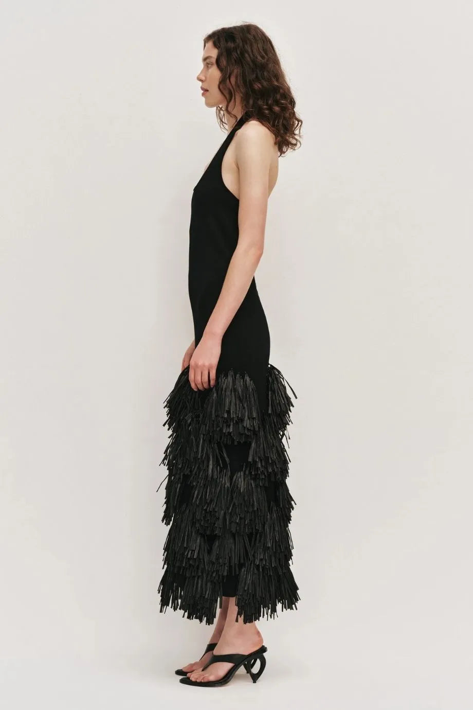 Elva Raffia Knit Sleeveless Midi Dress in Black