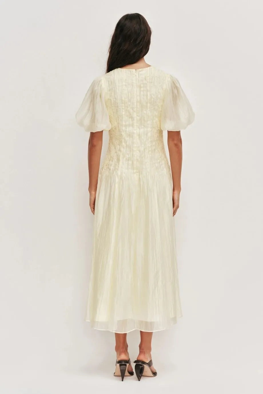 Ophelia Lace Midi Dress in Yellow