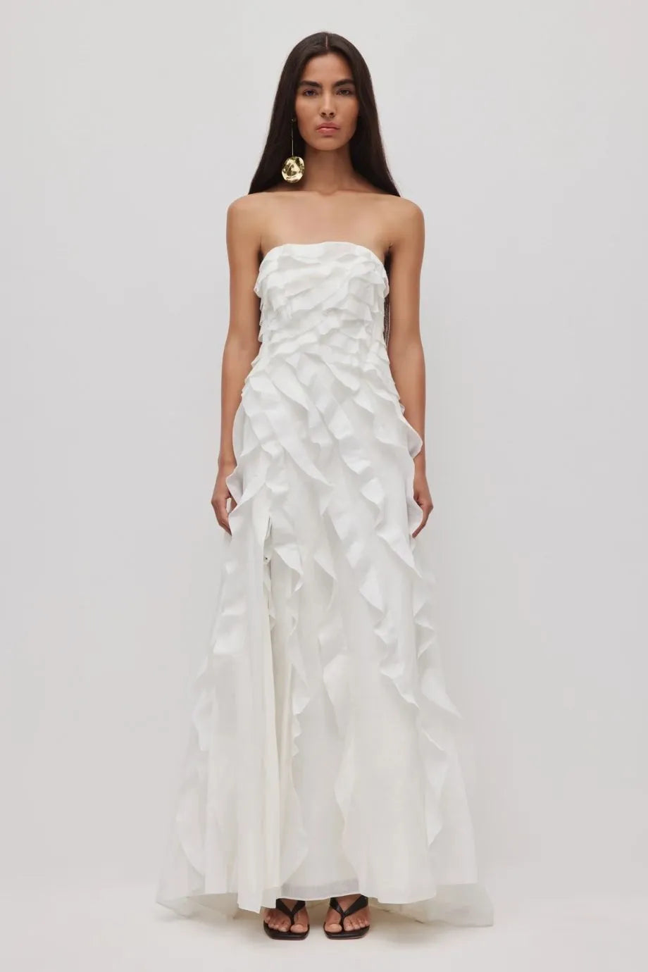 Allairie Ruffles Strapless Maxi Dress in White