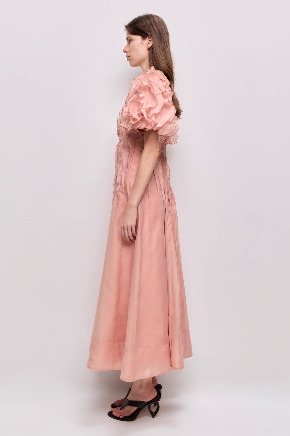 Seraphina Puff Sleeves Midi Dress in Pink