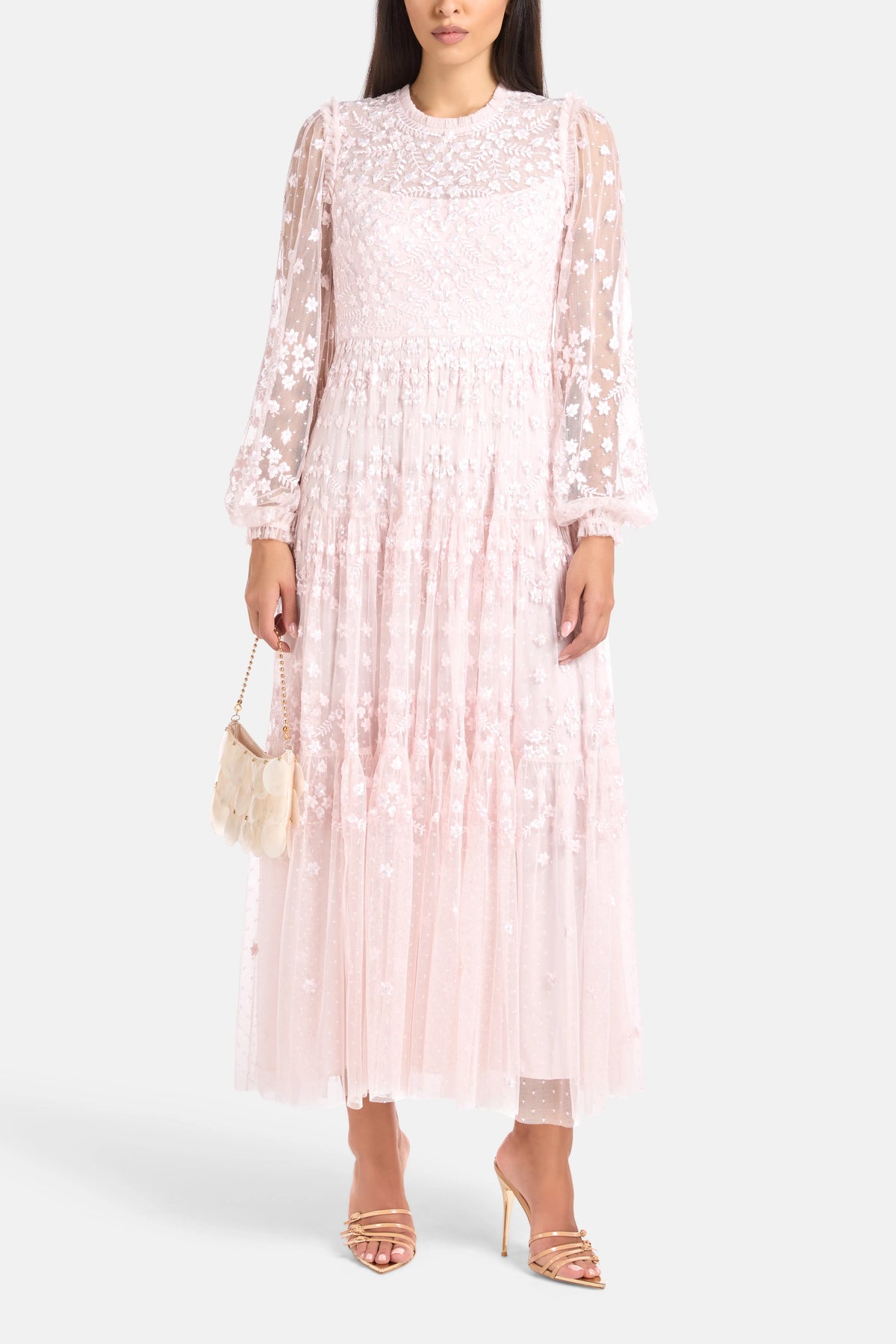 Clover Floral Sequins Evening Dress in Pink