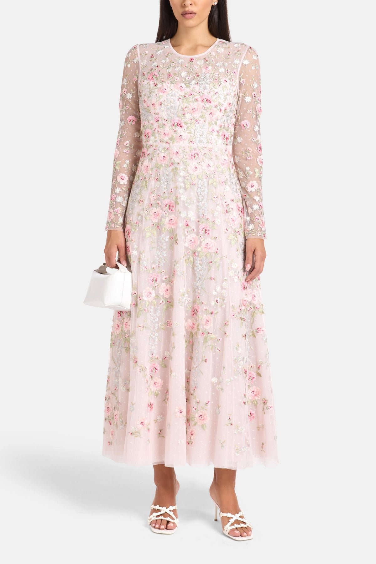 Garden Rose Floral Evening Dress in Pink