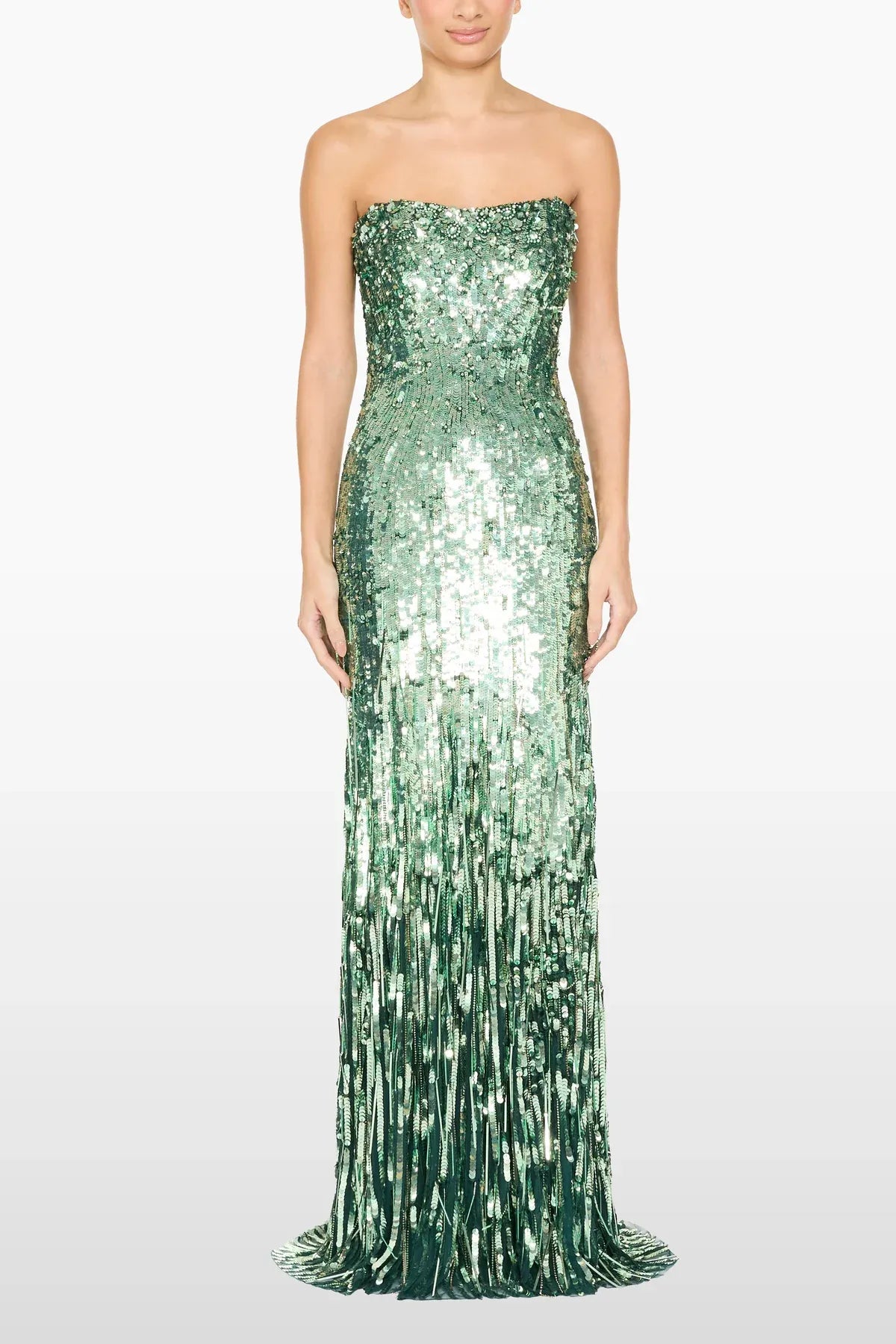Kimi Sequins Embellished Strapless Evening Dress in Green