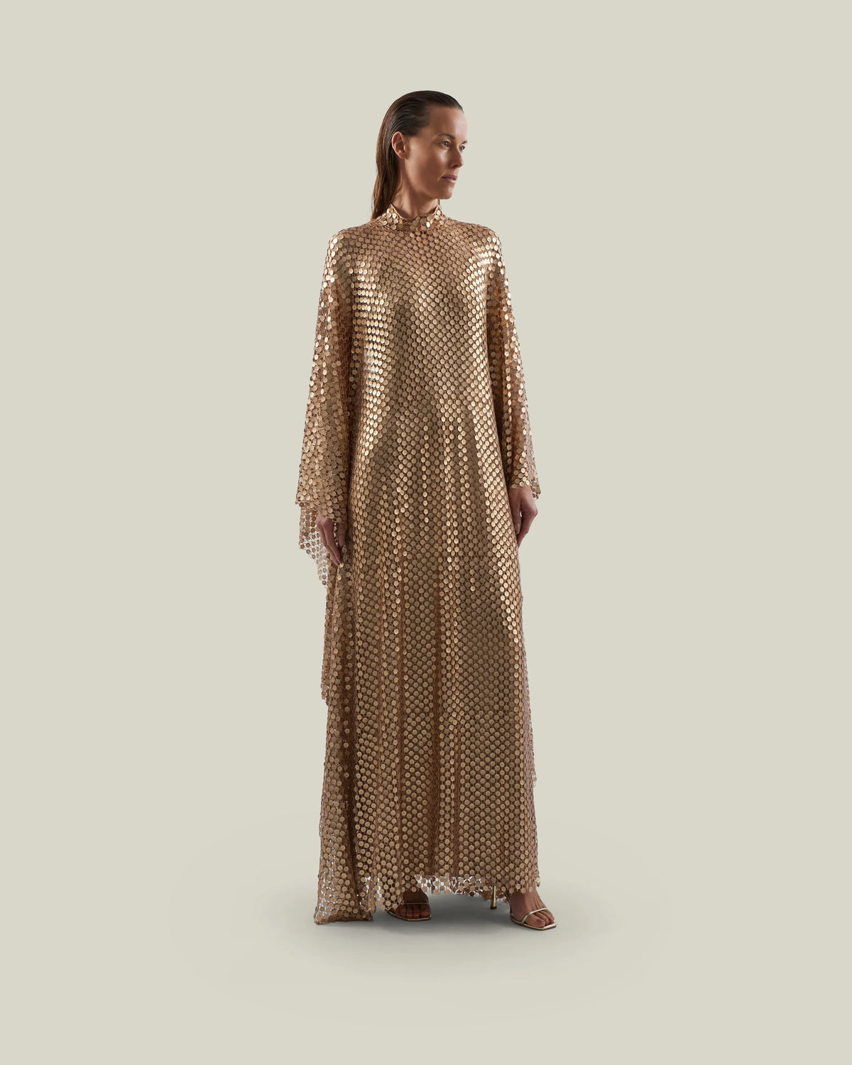 Deserto Metallic Sequins Maxi Kaftan in Brown