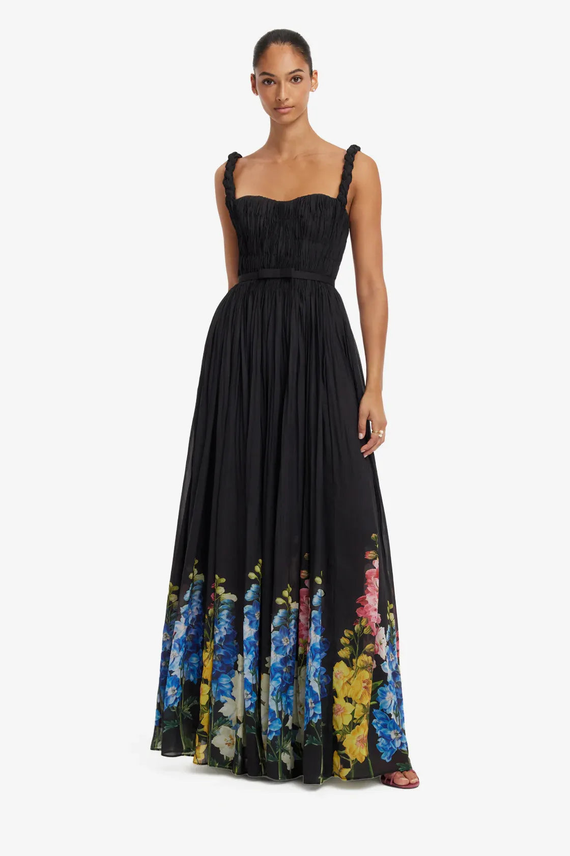 Angelina Snapdragon Floral Ruffles Maxi Dress in Black