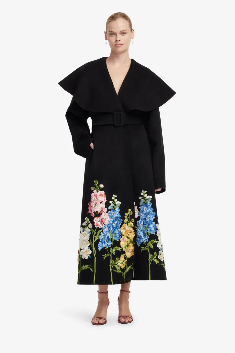 Joan Snapdragon Floral Wool Coat in Black
