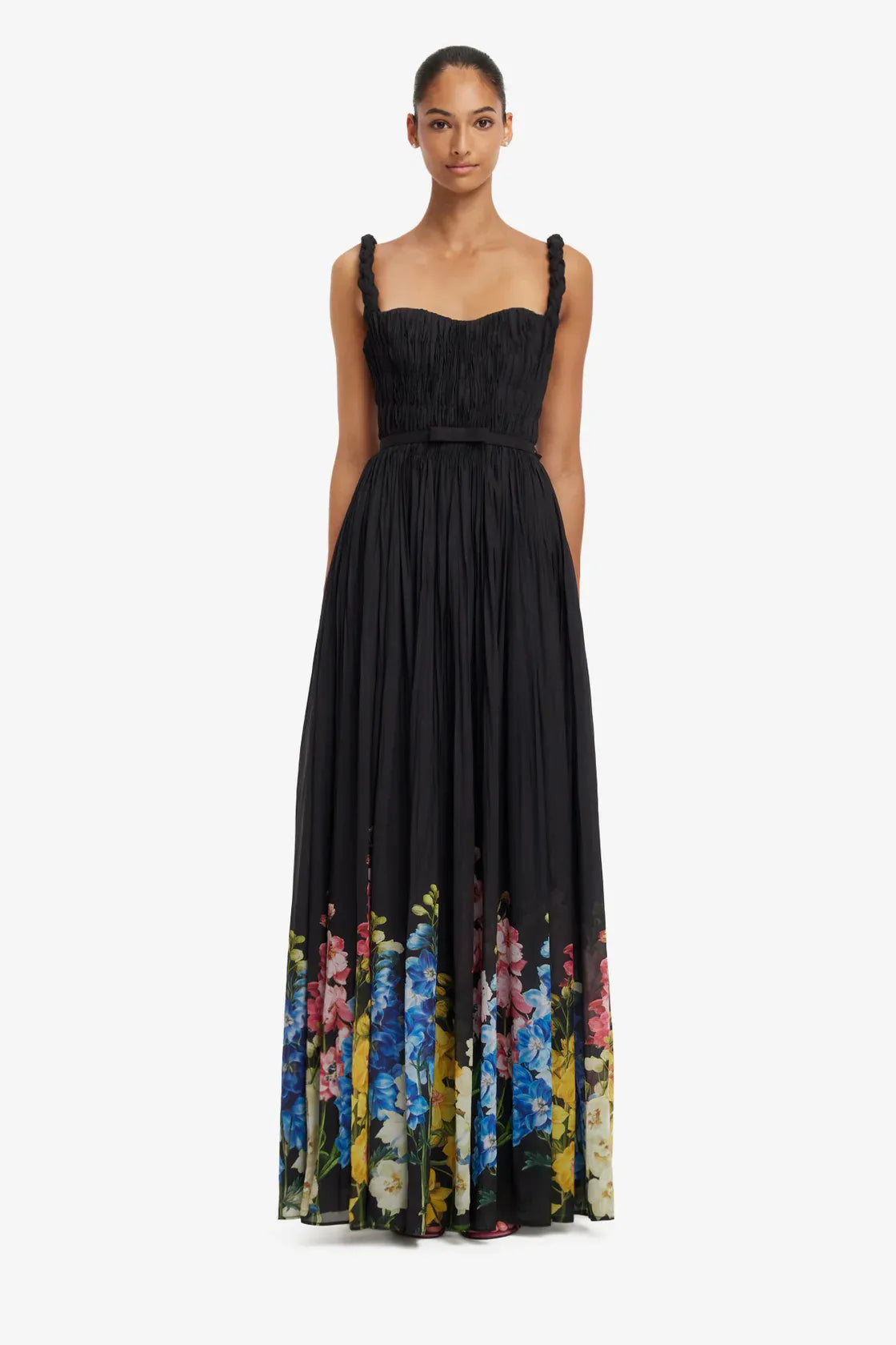 Angelina Snapdragon Floral Ruffles Maxi Dress in Black