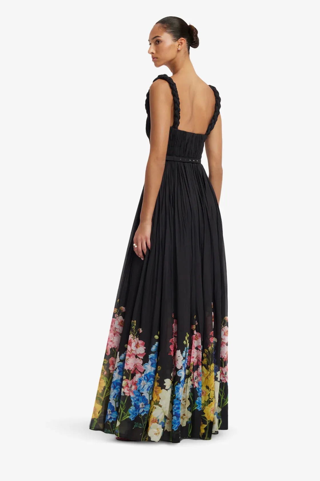Angelina Snapdragon Floral Ruffles Maxi Dress in Black