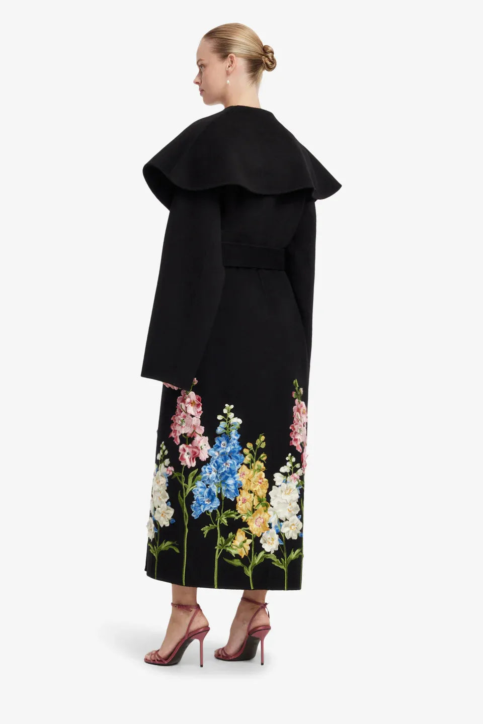 Joan Snapdragon Floral Wool Coat in Black