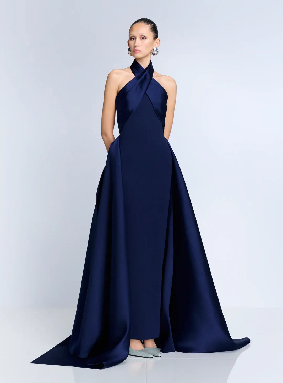 Rumi Halter Neck Sleeveless Evening Gown in Blue