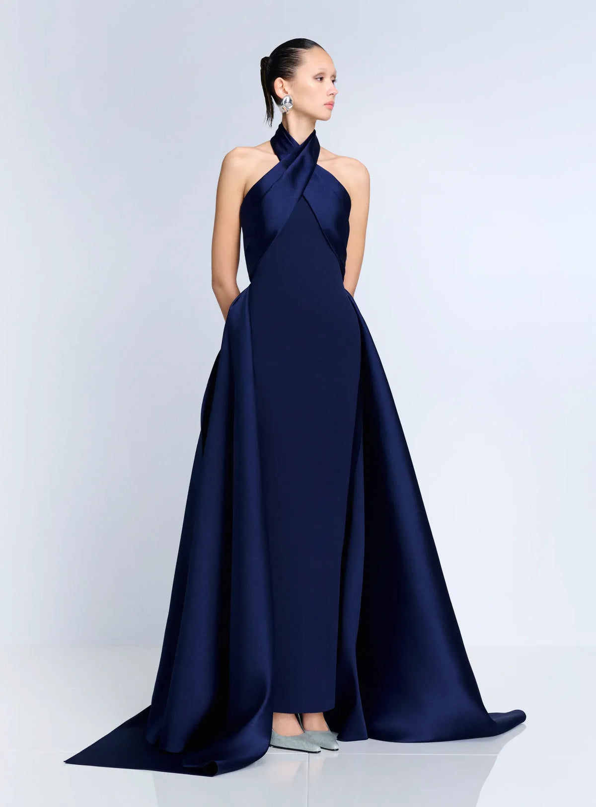 Rumi Halter Neck Sleeveless Evening Gown in Blue