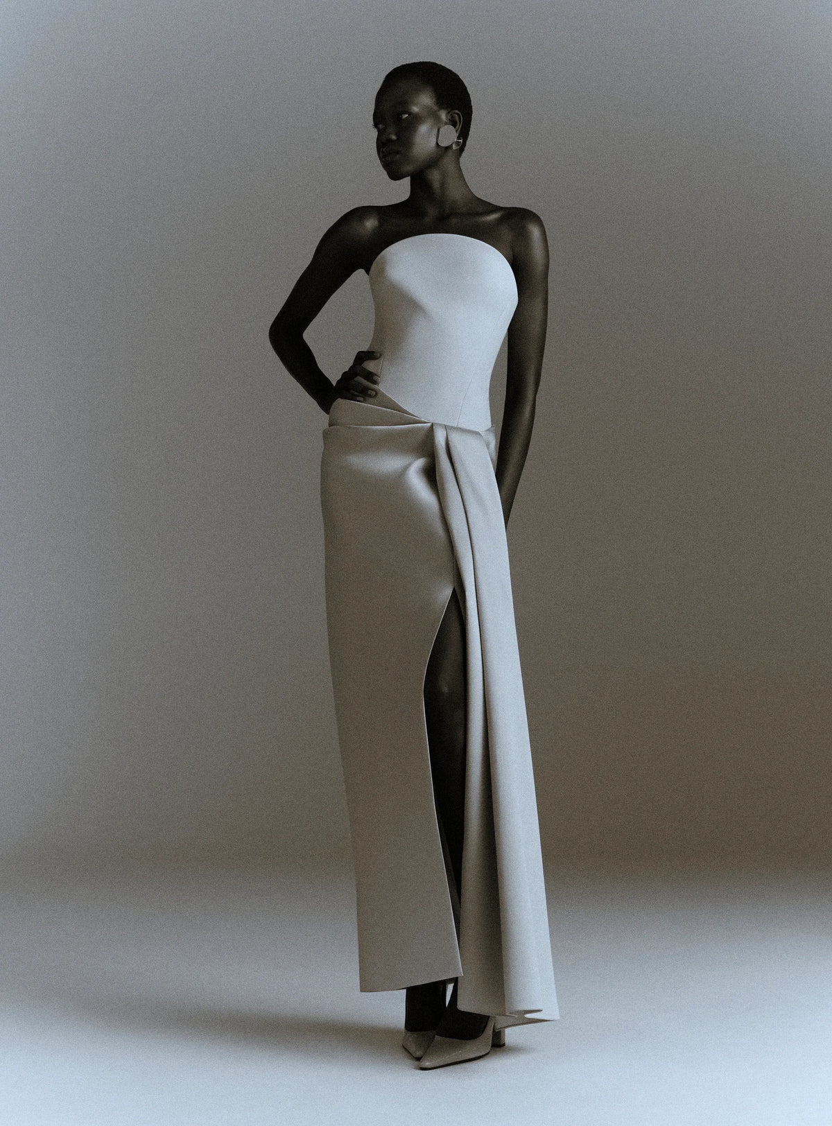 Seri Strapless Evening Dress in Silver