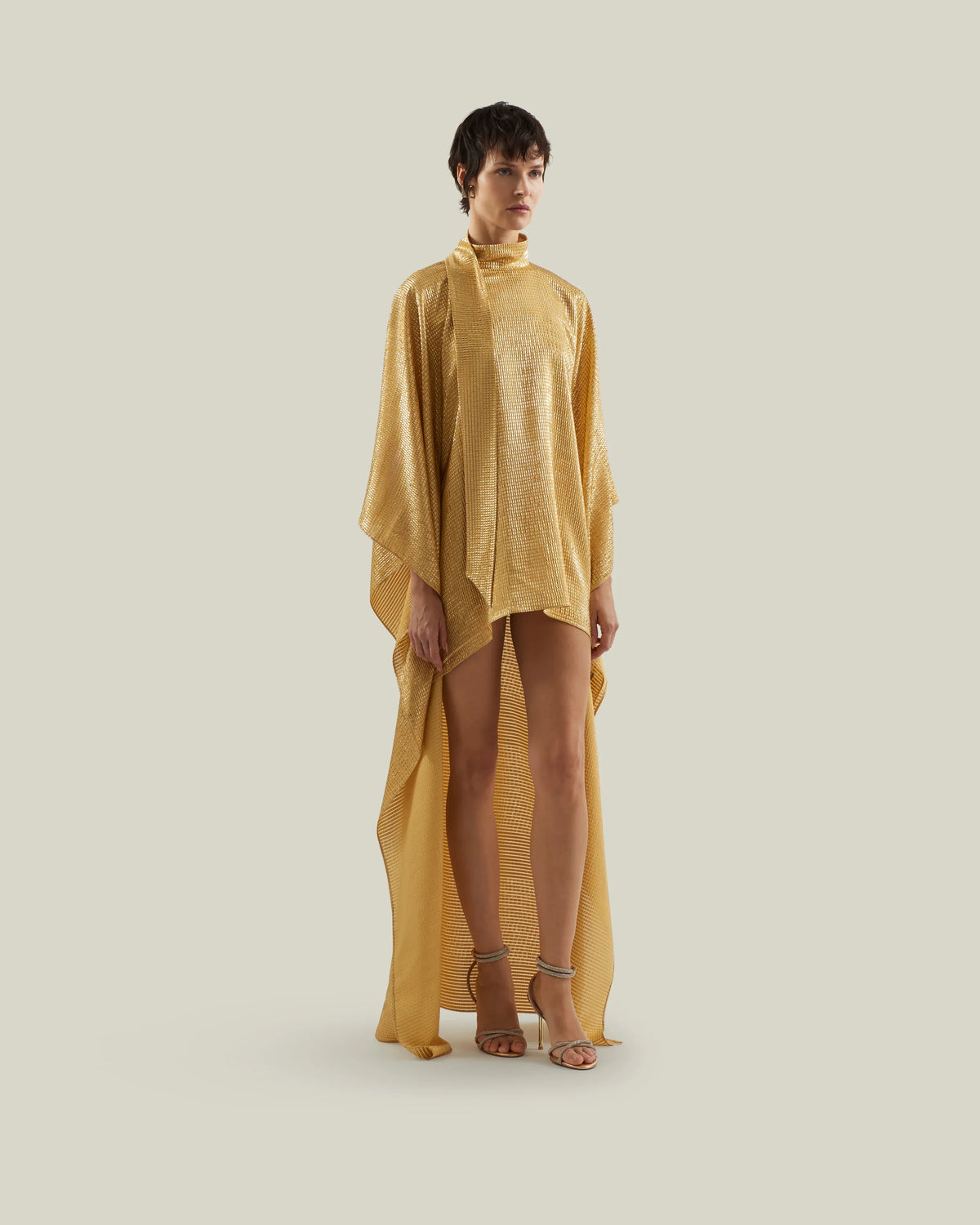Denver Sunrise Shimmer Neck Tie Maxi Kaftan in Gold