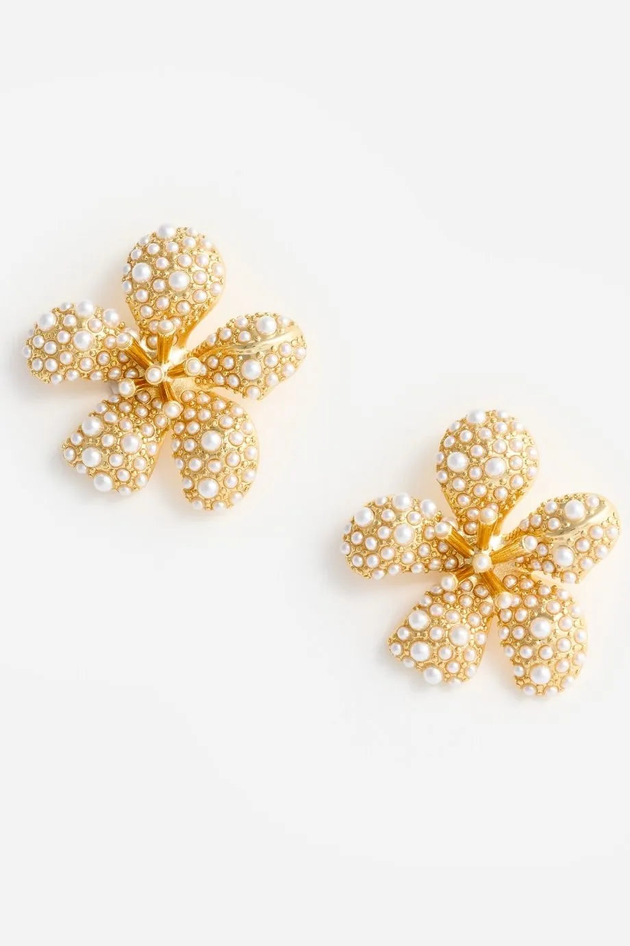 Pearls Encrusted Floral Earrings in Gold