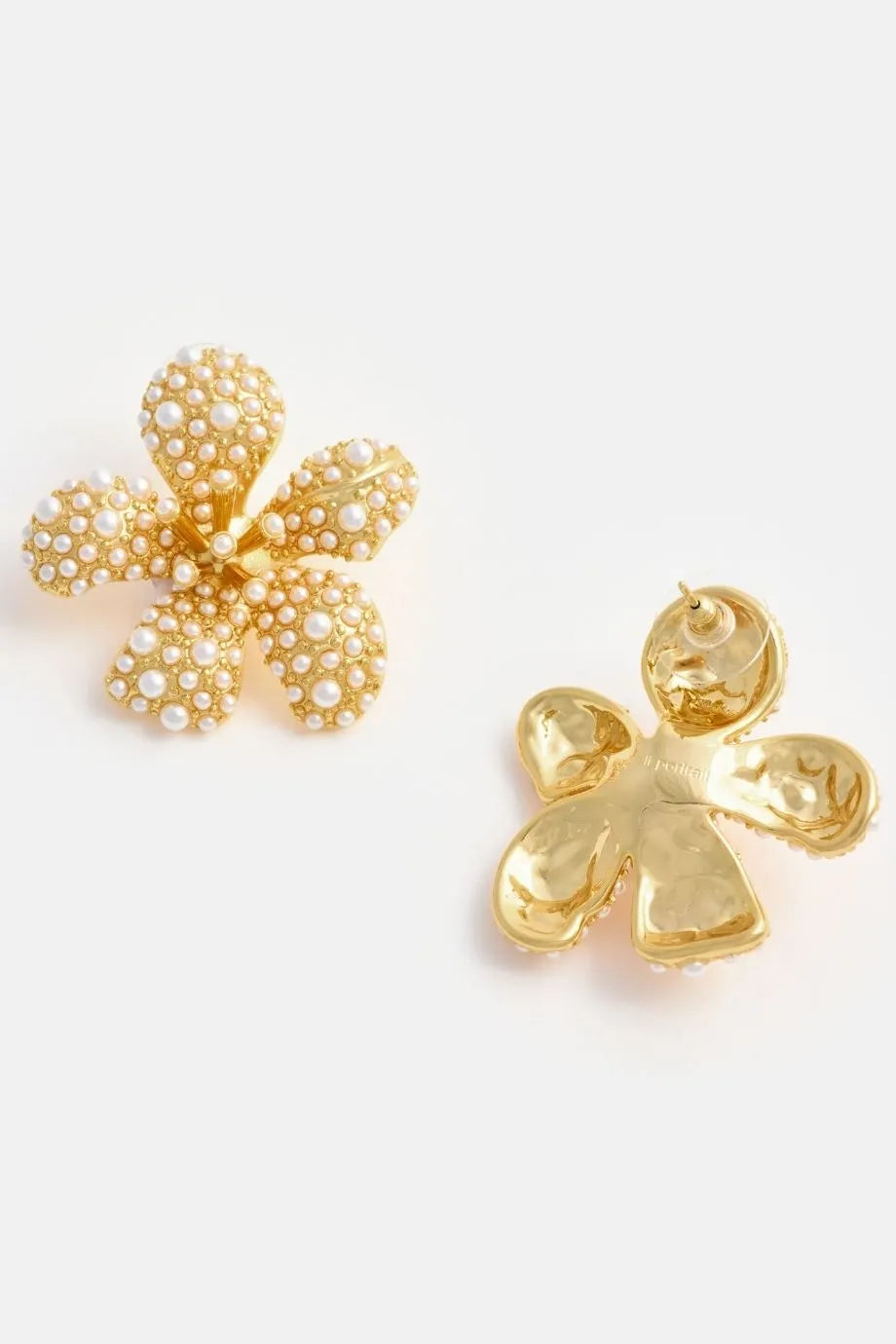 Pearls Encrusted Floral Earrings in Gold