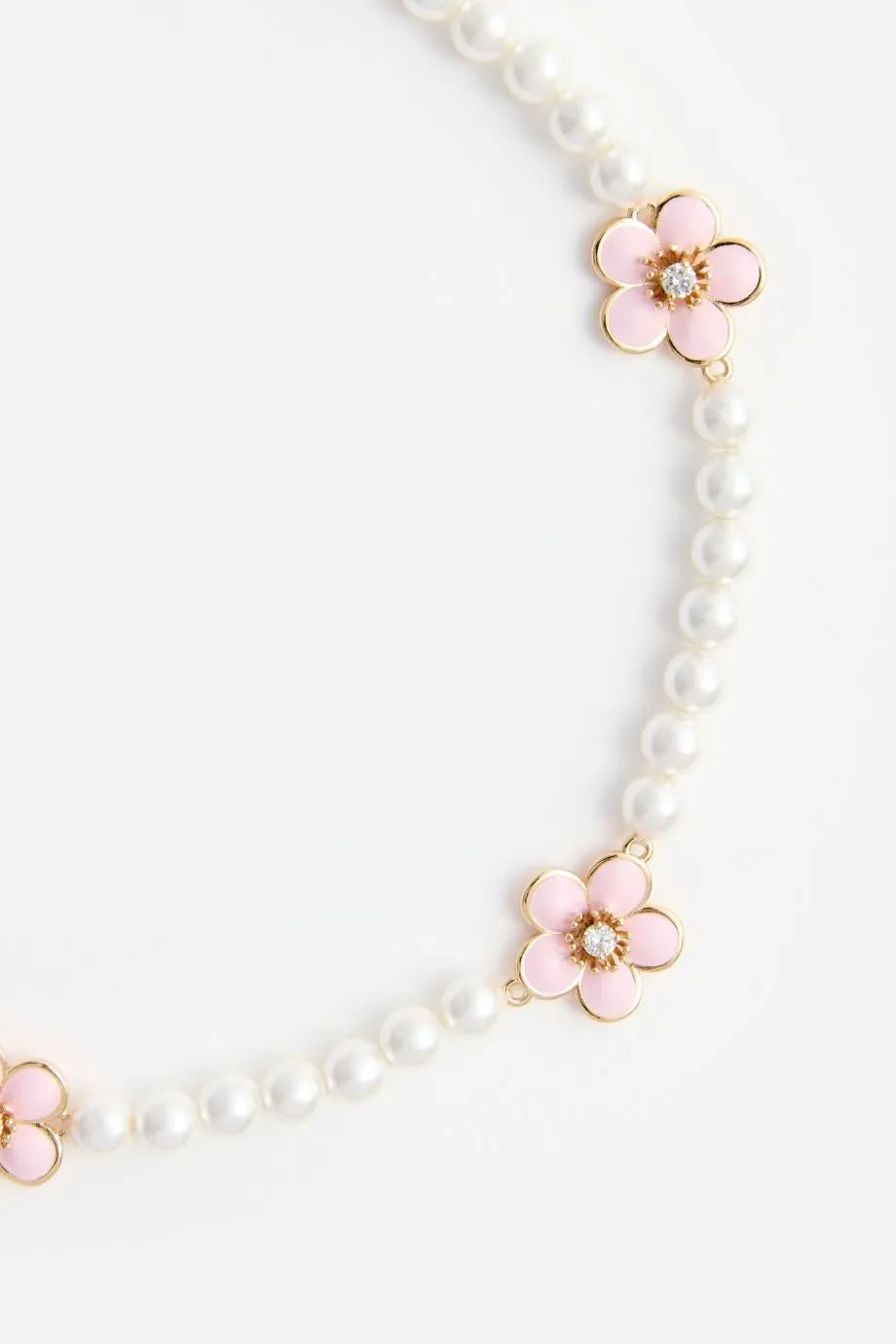 Enamel Floral Pearl Choker Necklace in Pink