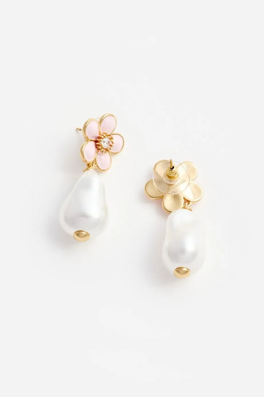 Floral Pearl Drop Earrings in Pink