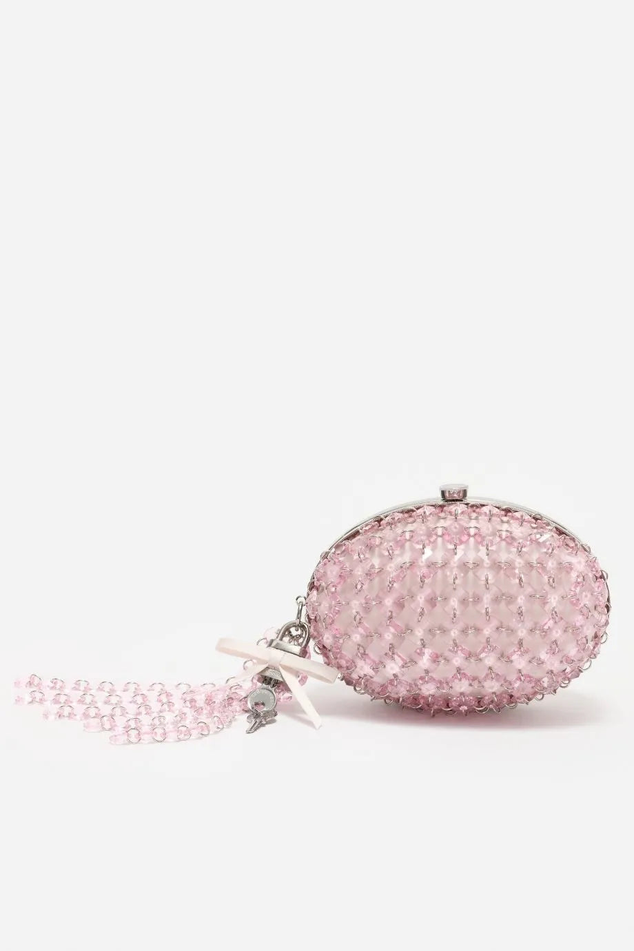 Oval Crystals Chain Clutch Bag in Pink