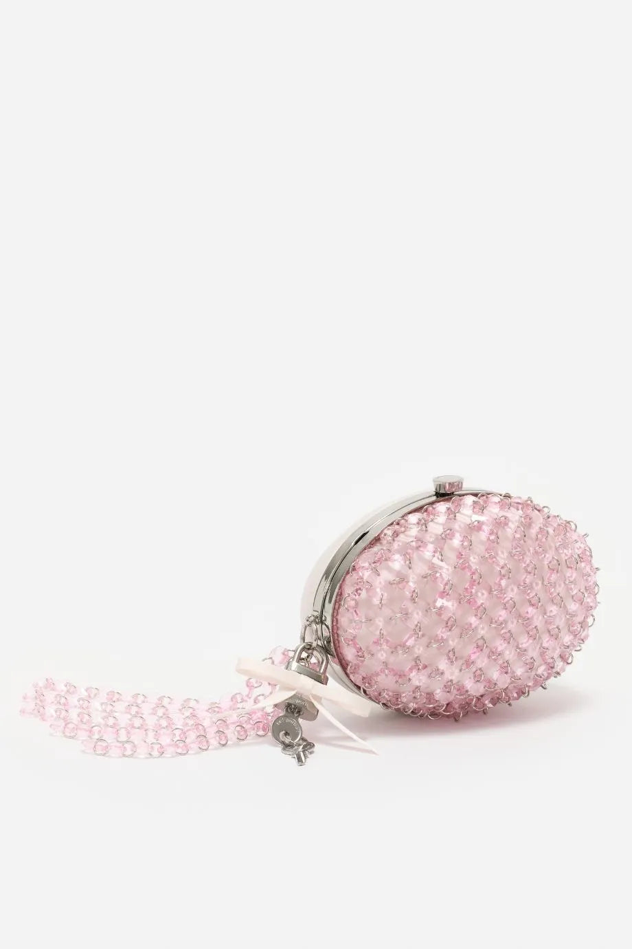 Oval Crystals Chain Clutch Bag in Pink