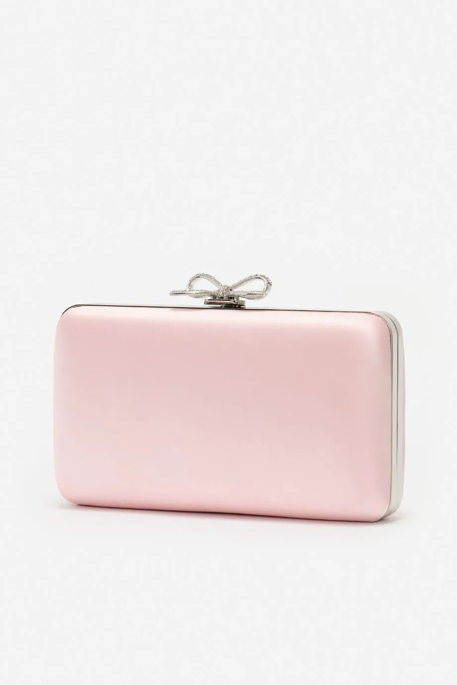 Bow Satin Clutch Bag in Pink