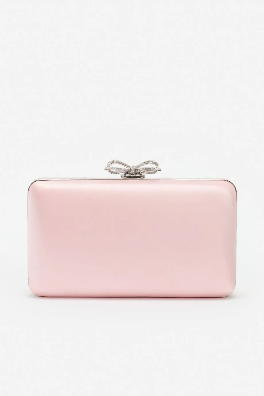 Bow Satin Clutch Bag in Pink