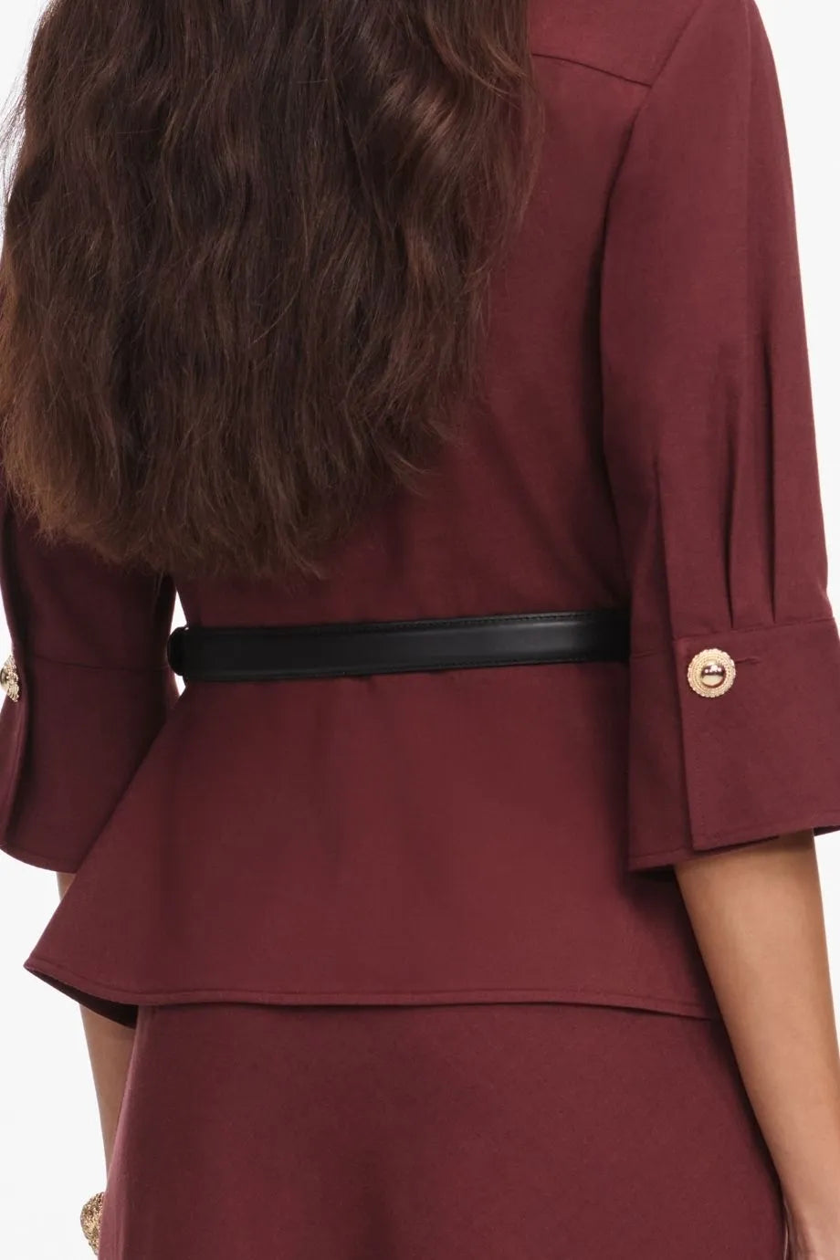 Twill Long Sleeves Belted Maxi Dress in Brown