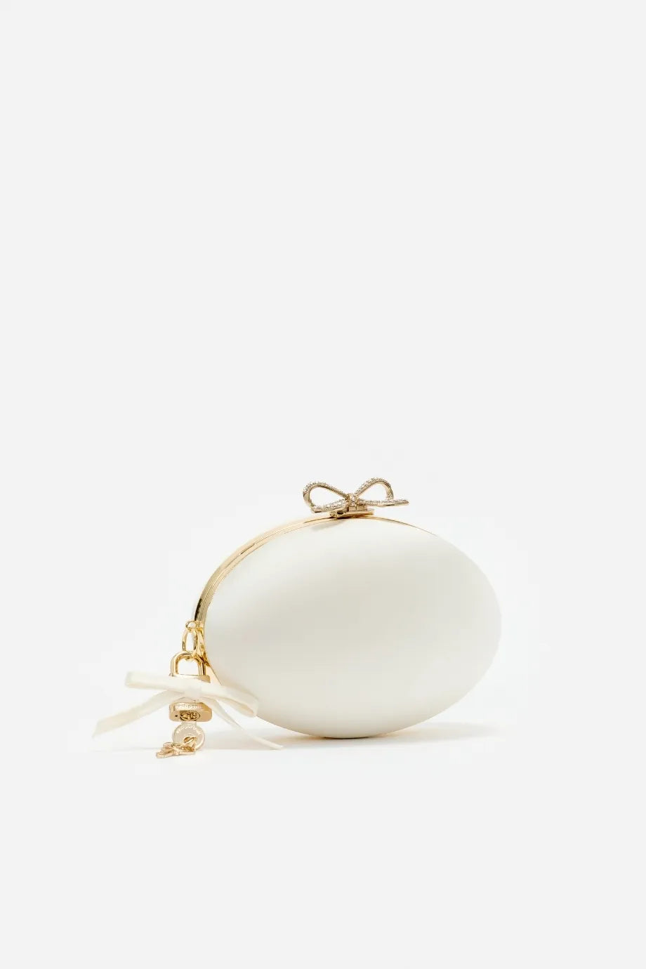 Bow Satin Oval Clutch Bag in Cream