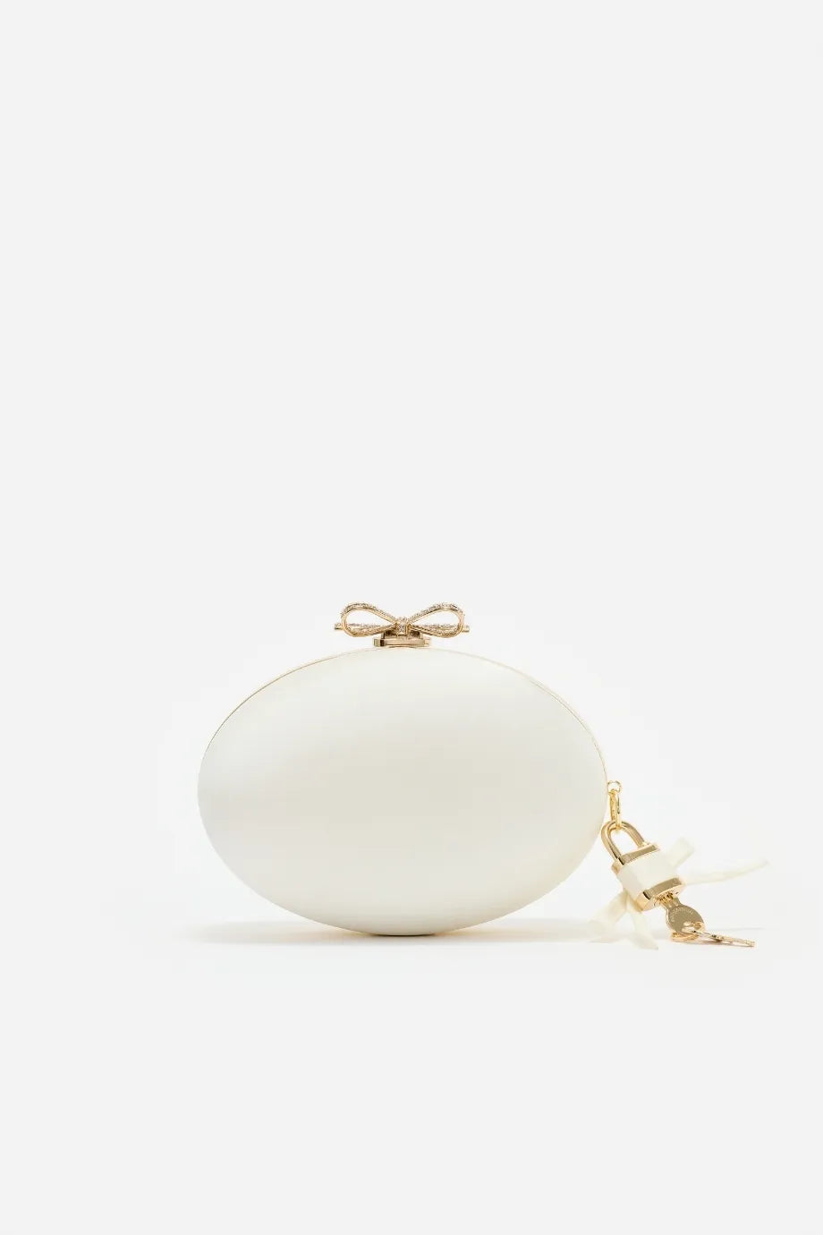 Bow Satin Oval Clutch Bag in Cream