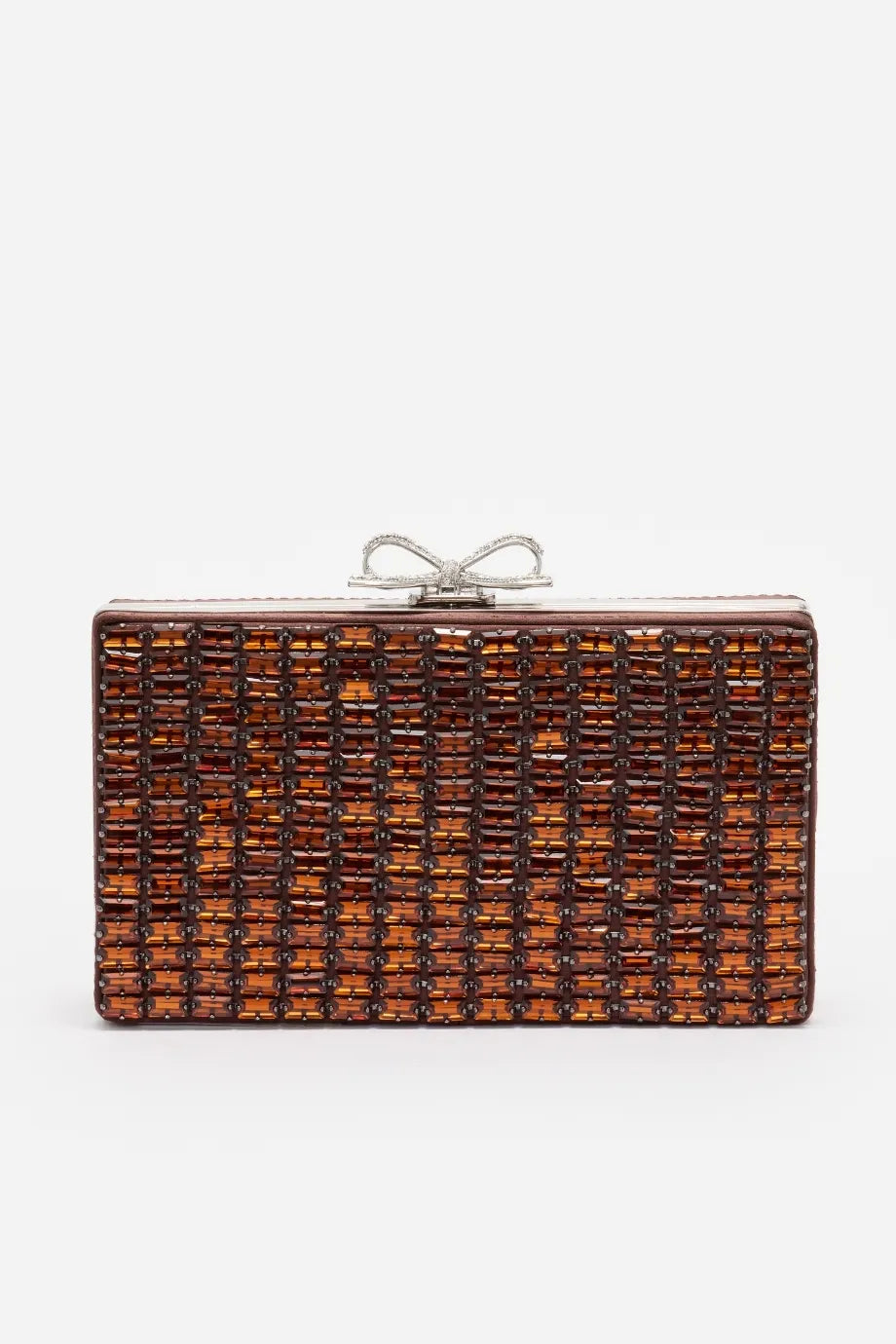 Crystal Chainmail Clutch Bag in Brown