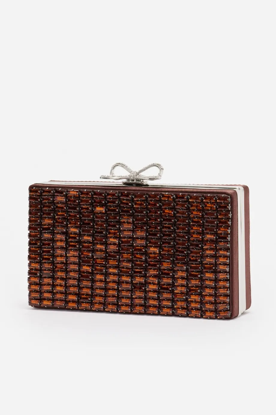 Crystal Chainmail Clutch Bag in Brown