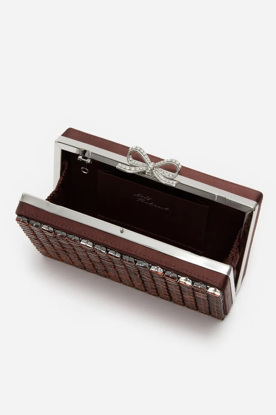 Crystal Chainmail Clutch Bag in Brown