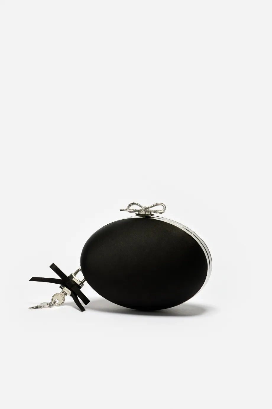 Bow Satin Oval Clutch Bag in Black