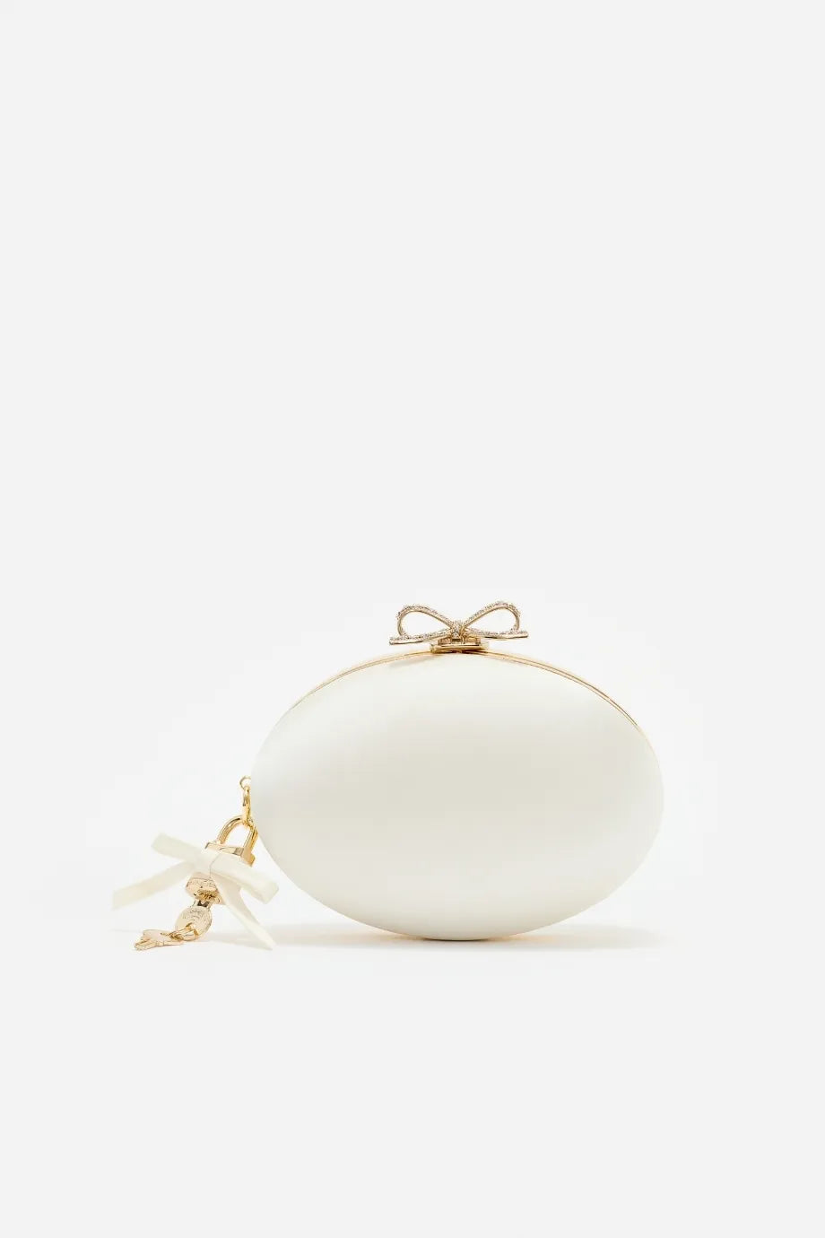 Bow Satin Oval Clutch Bag in Cream