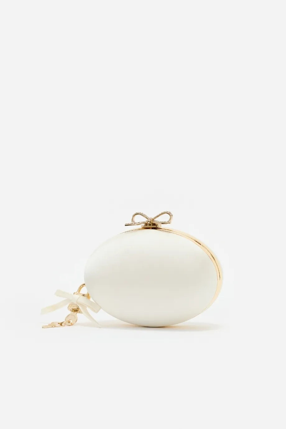 Bow Satin Oval Clutch Bag in Cream