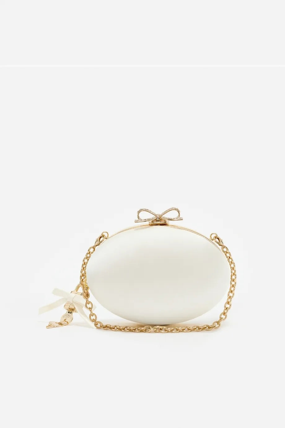 Bow Satin Oval Clutch Bag in Cream