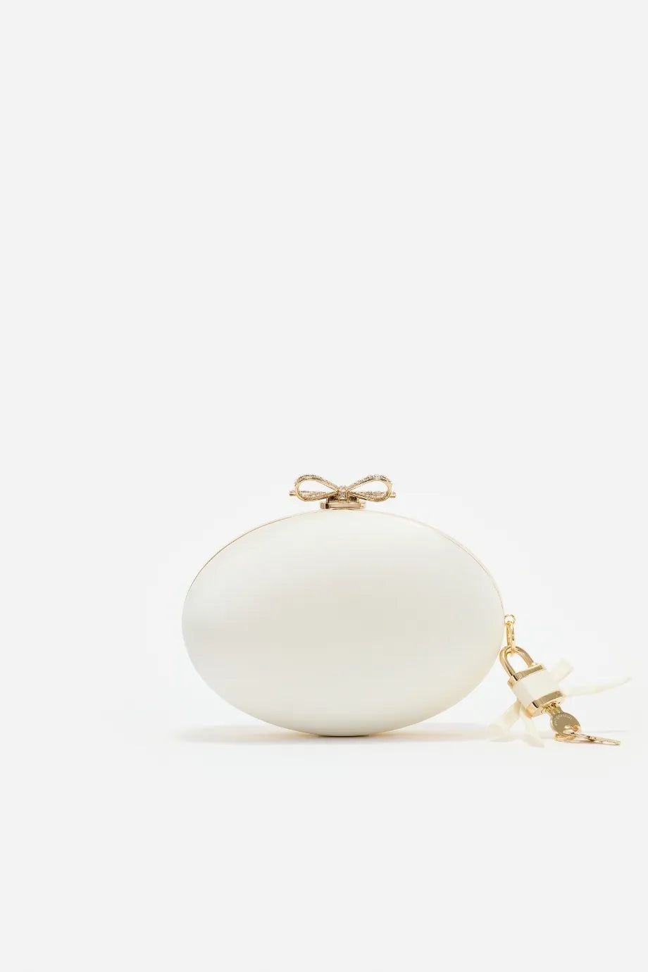Bow Satin Oval Clutch Bag in Cream