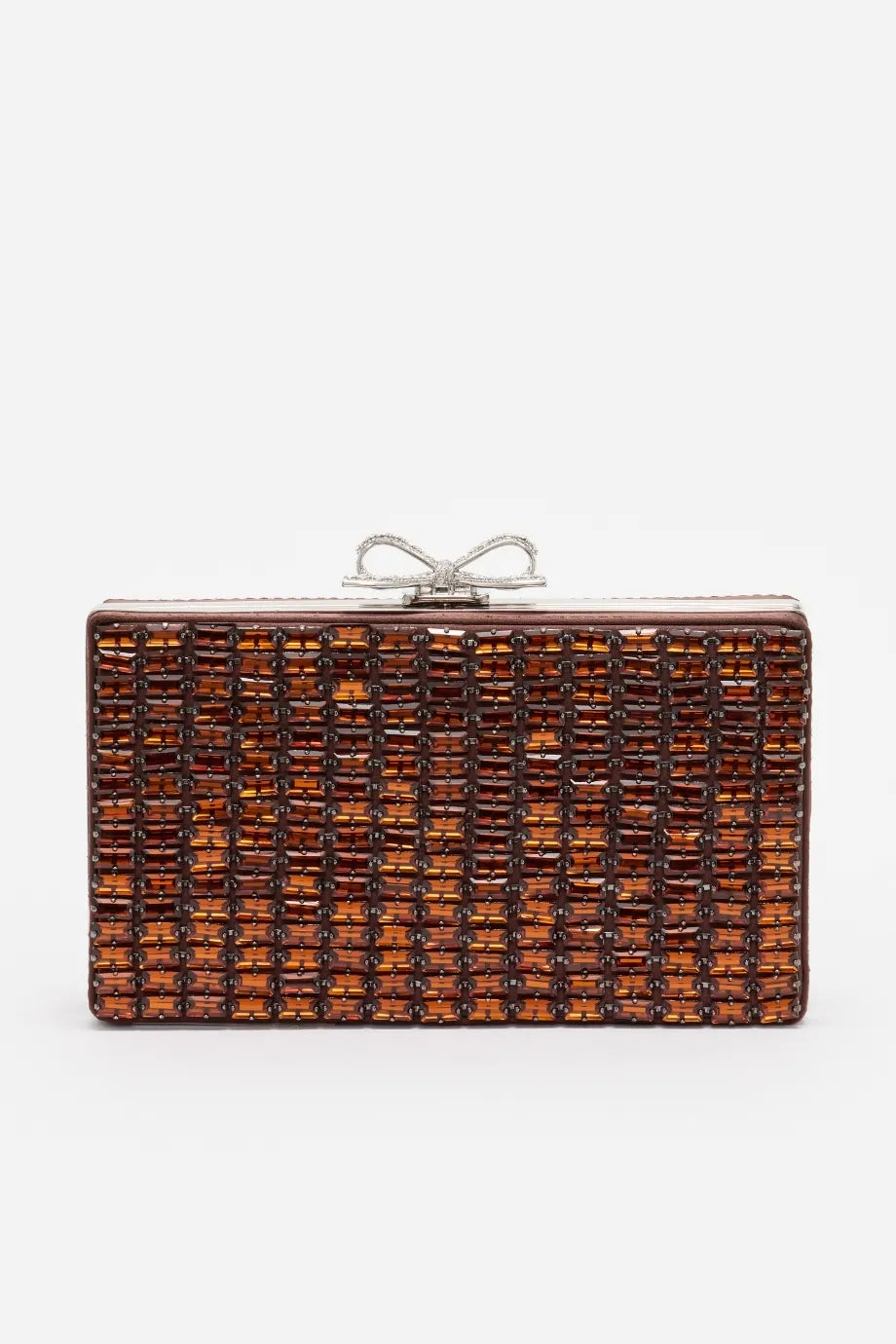 Crystal Chainmail Clutch Bag in Brown