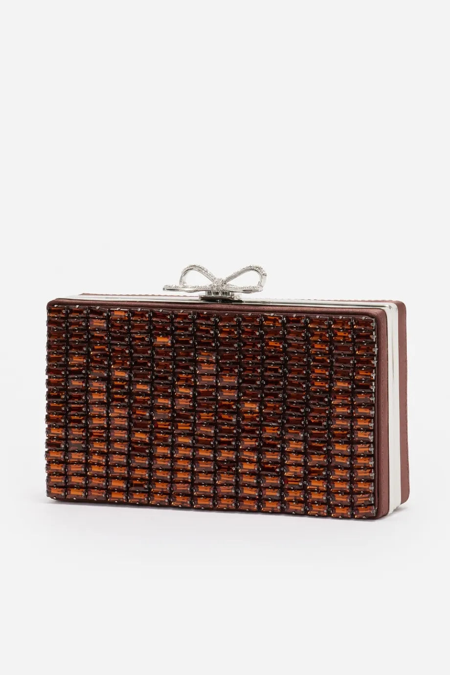 Crystal Chainmail Clutch Bag in Brown