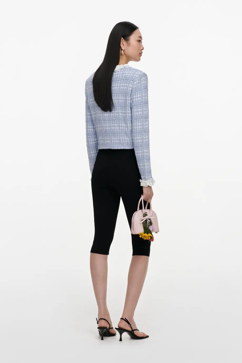 Check Knit Beaded Jacket in Blue