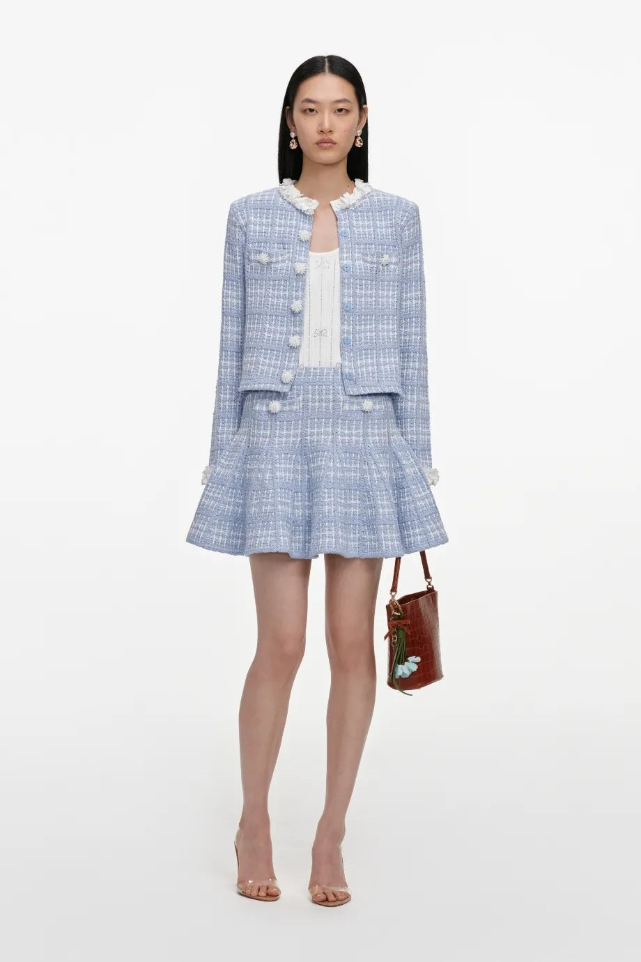 Check Knit Mini Skirt in Blue