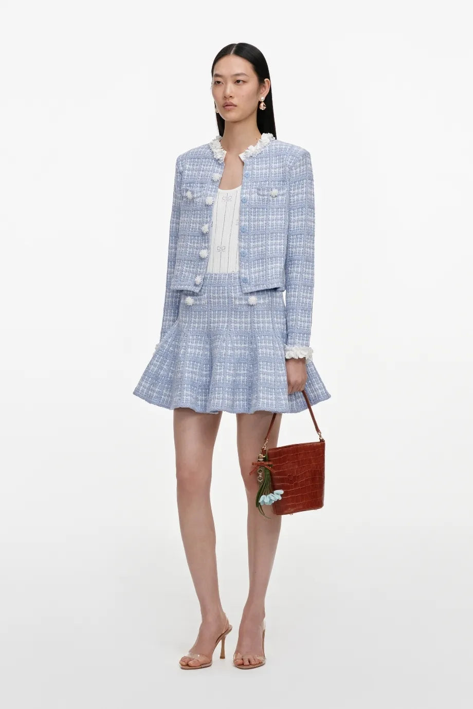 Check Knit Mini Skirt in Blue