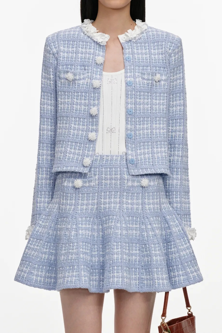 Check Knit Mini Skirt in Blue