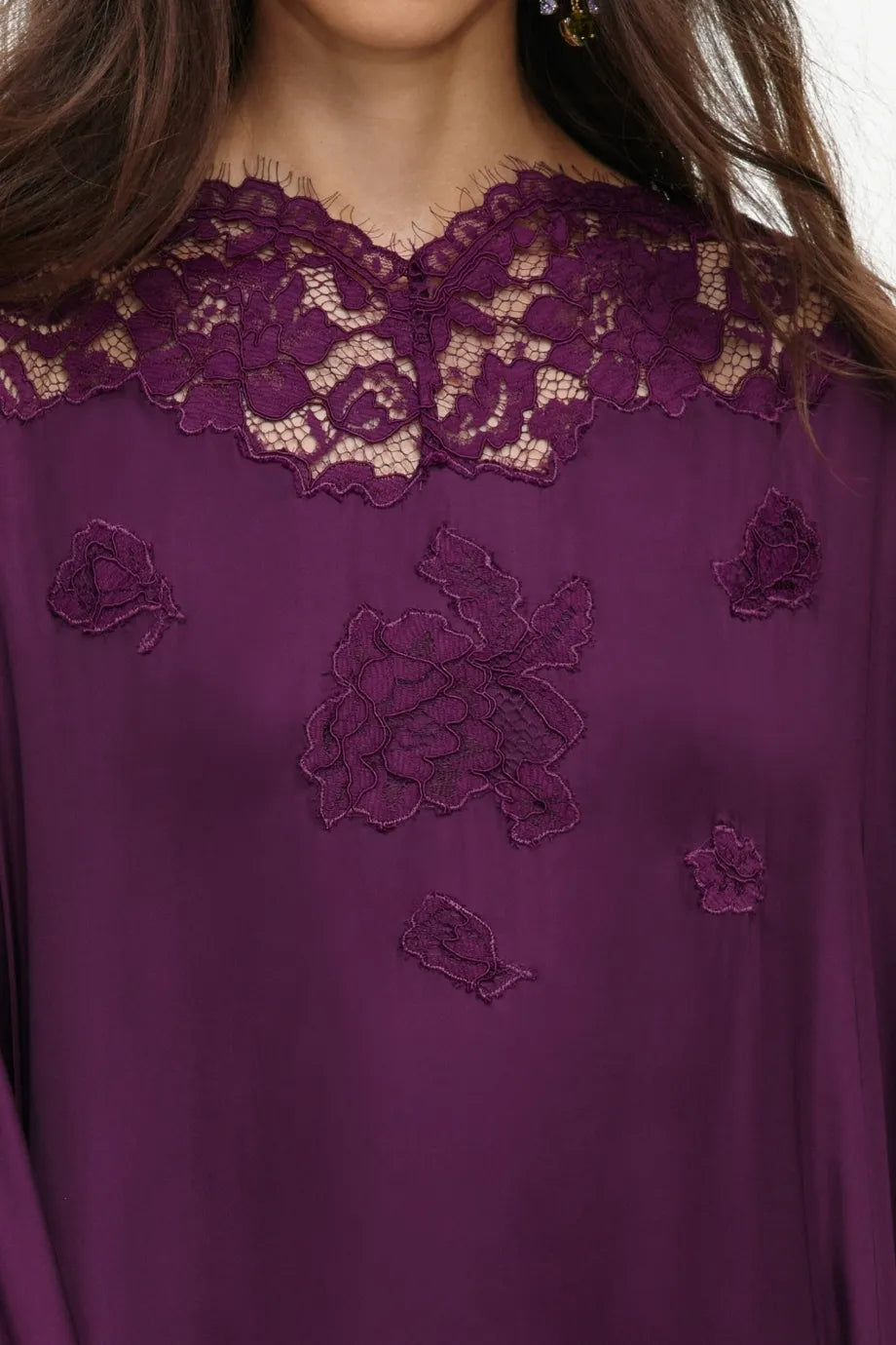 Satin Fringes Maxi Kaftan in Purple